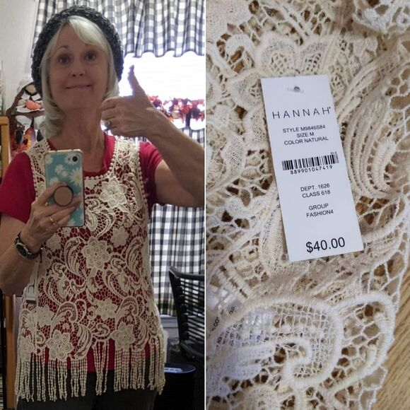 Lacy Vest Top Long Tank Fringe Scoop neck Dressy Size M NWOT - Picture 8 of 8